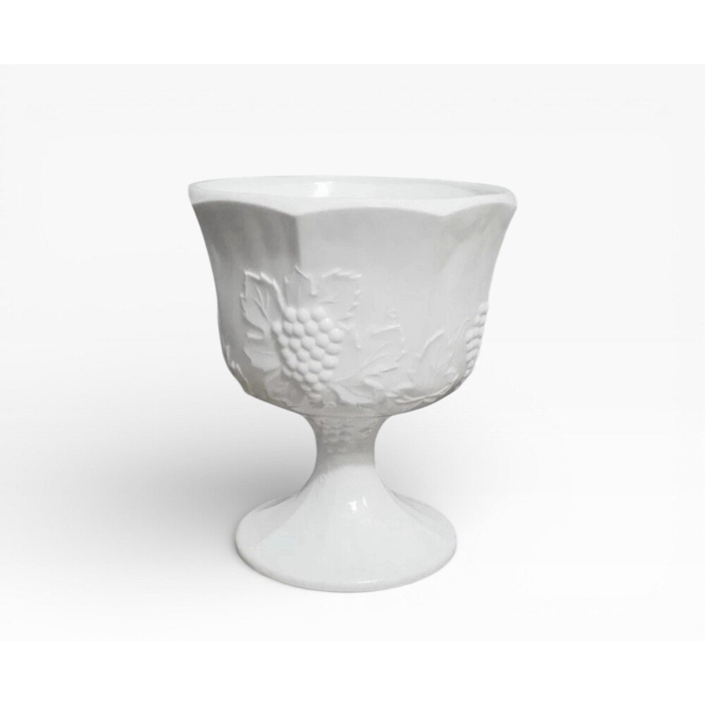 Vintage Indiana Colony Harvest Grape 6.5" Milk Glass White Pedestal Bowl